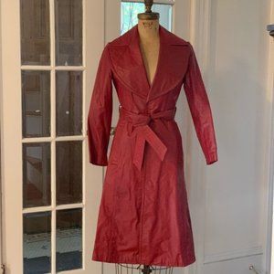 Vintage red leather trench coat 1970’s foxnoor